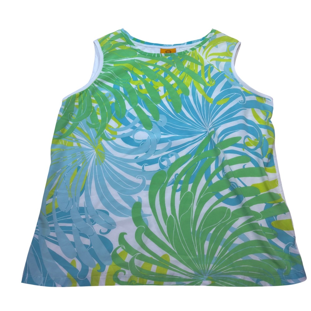 Ruby Rd Womens Medium Sleeveless Tank Top Blue Green Tropical Swirl Mixed Media
